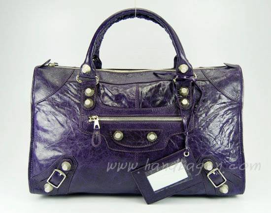 Balenciaga 084324A Dark Purple Le Dix Motorcycle Handbag Large Size