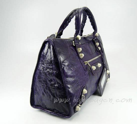 Balenciaga 084324A Dark Purple Le Dix Motorcycle Handbag Large Size - Click Image to Close