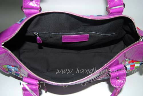 Balenciaga 084324A Purple Pleach Giant City Bag With Silver Hardware