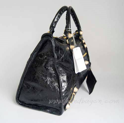 Balenciaga 084324B Black Le Dix Motorcycle Handbag Large Size With Gold Hardware