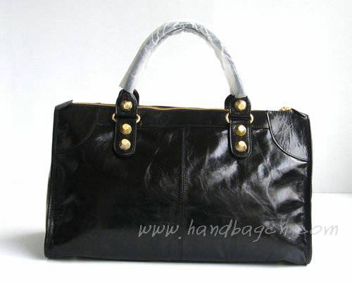 Balenciaga 084324B Black Giant City Bag Large Size With Gold Hardware