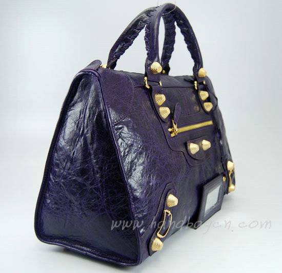 Balenciaga 084324B Dark Purple Le Dix Motorcycle Handbag Large Size - Click Image to Close