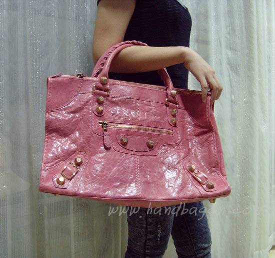 Balenciaga 084324B Pink Le Dix Motorcycle Handbag Large Size