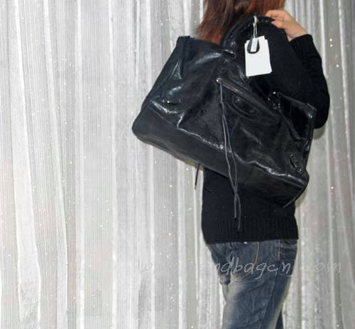 Balenciaga 084324 Black Le Dix Motorcycle Handbag Large Size - Click Image to Close