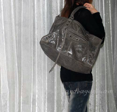 Balenciaga 084324 Gray Le Dix Motorcycle Handbag Large Size