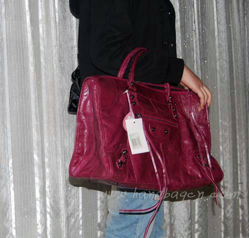 Balenciaga 084324 Purple red Le Dix Motorcycle Handbag Large Size - Click Image to Close