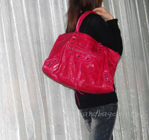 Balenciaga 084324 Peach Red Le Dix Motorcycle Handbag Large Size - Click Image to Close