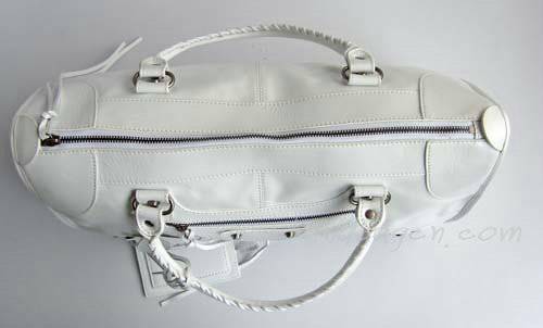 Balenciaga 084324 White Le Dix Motorcycle Handbag Large Size