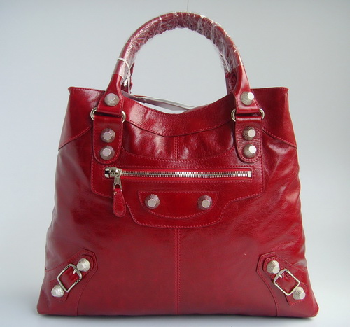 Balenciaga 084826A Red Giant Brief Bag With Silver Hardware