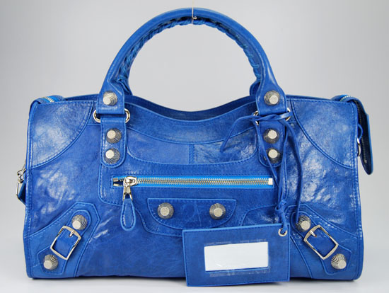 Balenciaga 084328A Blue Lambskin Giant City Bag Large Size