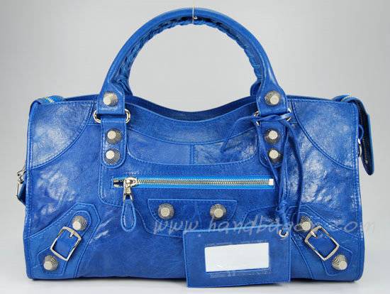 Balenciaga 084328A Blue Lambskin Giant City Bag Large Size - Click Image to Close