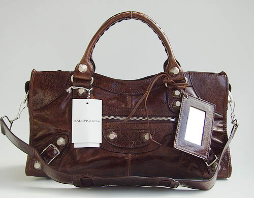 Balenciaga 084328A Brown Giant City Bag Large Size Silver Hardware - Click Image to Close