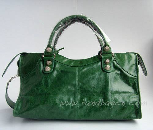 Balenciaga 084324A Dark Green Giant City Bag Large Size Silver Hardware