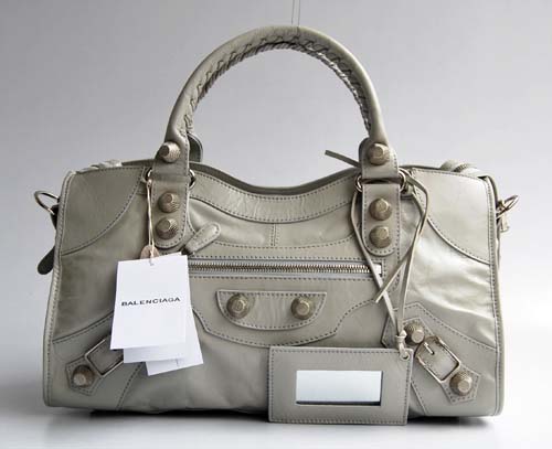 Balenciaga 084328A Gray White Giant City Bag Large Size With Silver Hardware