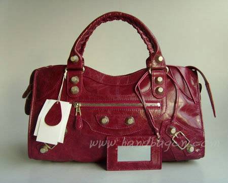 Balenciaga 084328A purple red Giant City Bag Large Size Silver Hardware