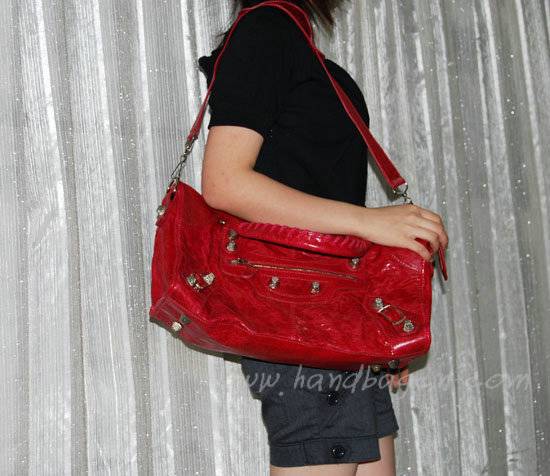 Balenciaga 084328A Red Lambskin Giant City Bag Large Size