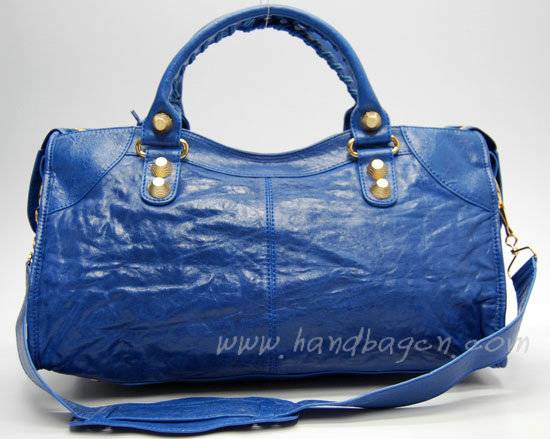 Balenciaga 084328B Blue Lambskin Giant City Bag Large Size