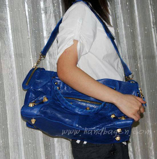 Balenciaga 084328B Blue Lambskin Giant City Bag Large Size - Click Image to Close
