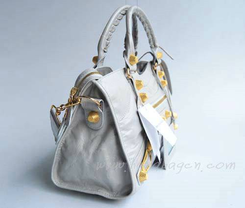 Balenciaga 084328B Grey White Giant City Bag Large Size Gold Hardware