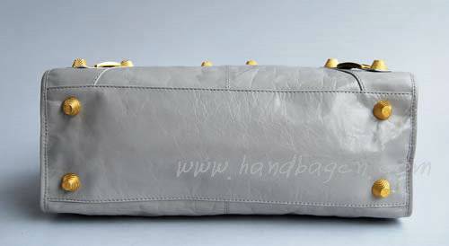 Balenciaga 084328B Grey White Giant City Bag Large Size Gold Hardware