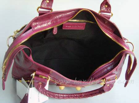 Balenciaga 084328B Purple Red Giant City Bag Large Size Gold Hardware