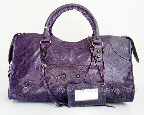 Balenciaga 084328 Purple Lambskin Giant City Bag Large Size