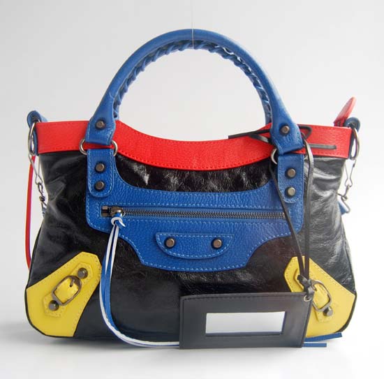 Balenciaga084331-5 Black/Blue/Red Arena Tri-Color First Classic Bag