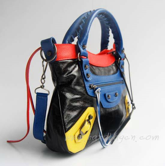 Balenciaga084331-5 Black/Blue/Red Arena Tri-Color First Classic Bag - Click Image to Close