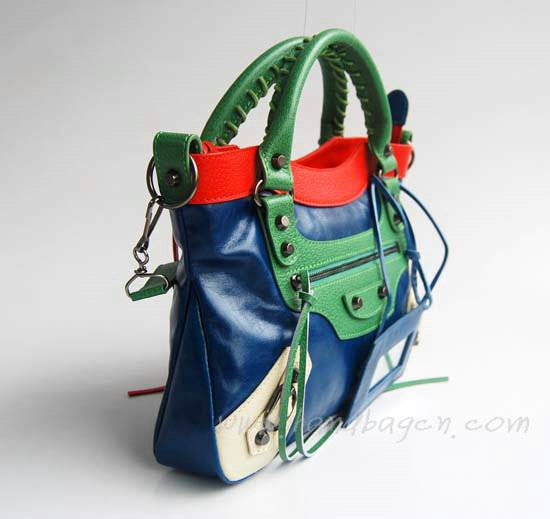 Balenciaga 084331-5 Royal Blue/Green/Red Arena Tri-Color First Classic Bag - Click Image to Close