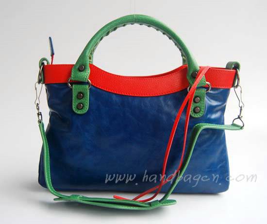 Balenciaga 084331-5 Royal Blue/Green/Red Arena Tri-Color First Classic Bag - Click Image to Close