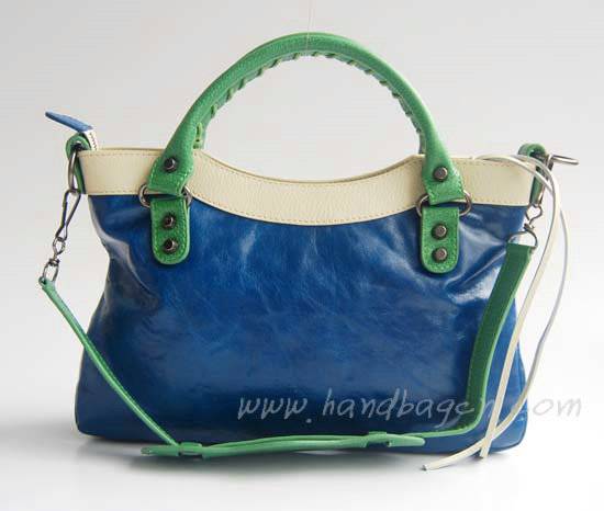 Balenciaga 084331-5 Royal Blue/Green/White Arena Tri-Color First Classic Bag - Click Image to Close