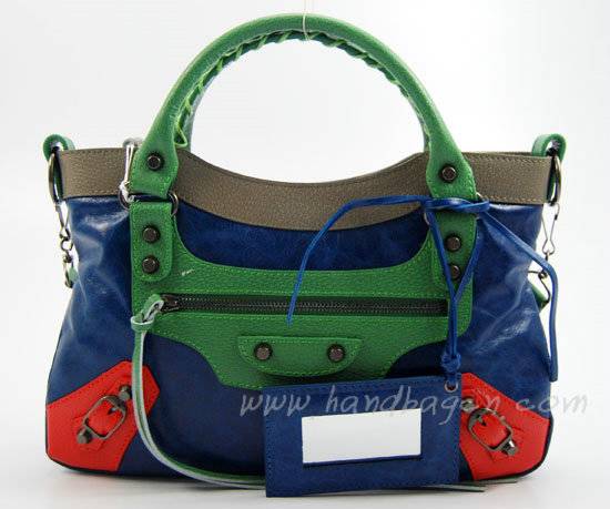 Balenciaga 084331 Dark blue/Green/Gray Arena Tri-Color First Classic Bag - Click Image to Close
