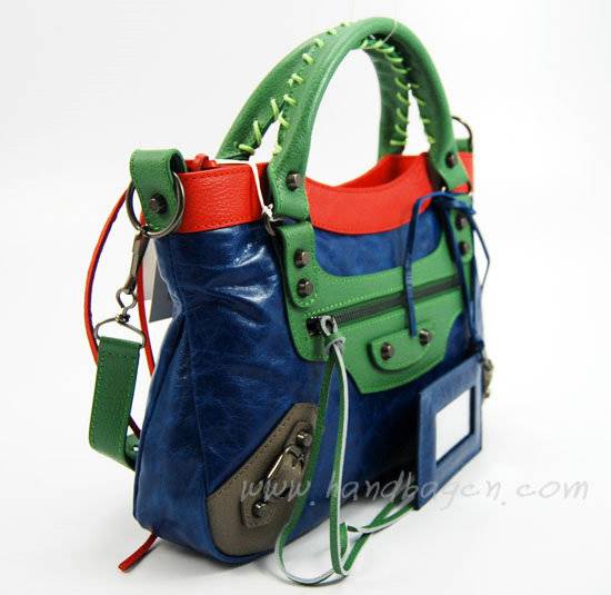 Balenciaga 084331-5 Dark blue/Green/Red Arena Tri-Color First Classic Bag - Click Image to Close