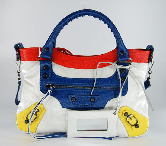 Balenciaga084331-5 Grey White/Blue/Red Arena Tri-Color First Classic Bag