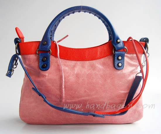 Balenciaga 084331-5 Pink/Blue/Red Arena Tri-Color First Classic Bag - Click Image to Close