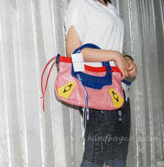 Balenciaga 084331-5 Pink/Blue/Red Arena Tri-Color First Classic Bag