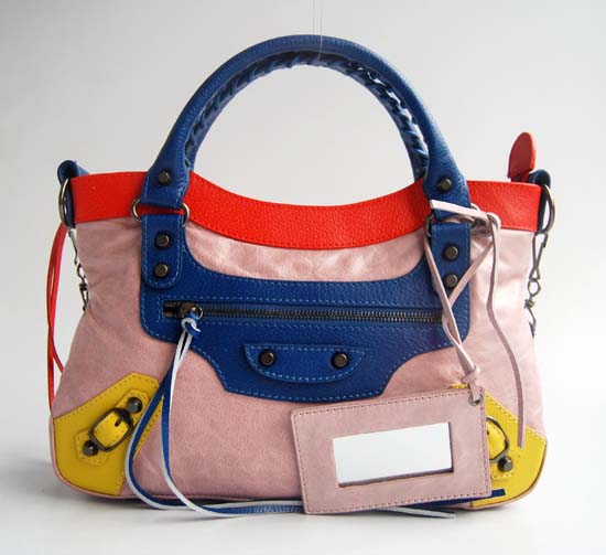 Balenciaga 084331-5 Pink Purple/Blue/Red Arena Tri-Color First Classic Bag