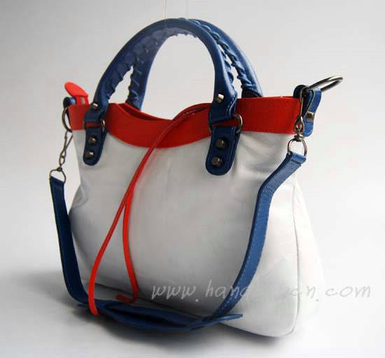 Balenciaga 084331-5 White/Blue/Red Arena Tri-Color First Classic Bag - Click Image to Close