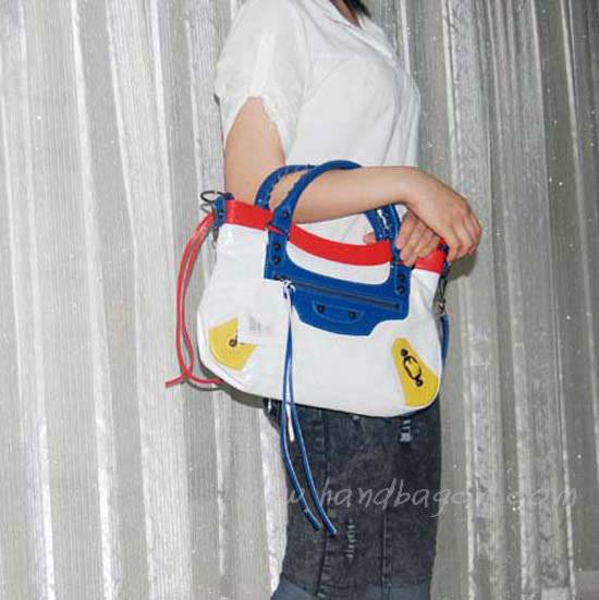 Balenciaga 084331-5 White/Blue/Red Arena Tri-Color First Classic Bag