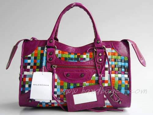 Balenciaga 084332-2 Medium Purple Multi-coloured Woven Bag