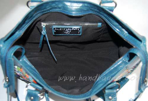 Balenciaga 084332-2 Royal Blue Multi-coloured Woven Motorcycle City Bag
