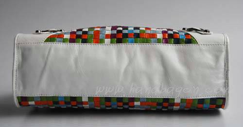 Balenciaga 084332-2 White Trim Multi-coloured Woven Motorcycle City Bag