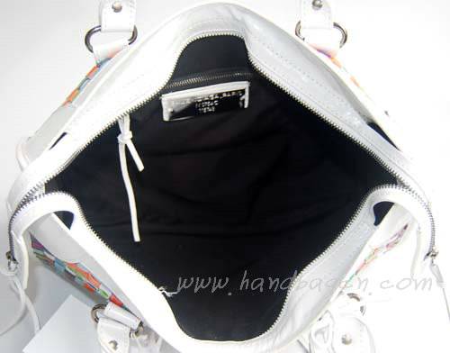 Balenciaga 084332-2 White Trim Multi-coloured Woven Motorcycle City Bag - Click Image to Close