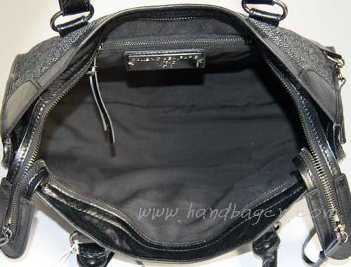 Balenciaga 084332-3 Black leather with cloth Woven Motorcycle City Bag