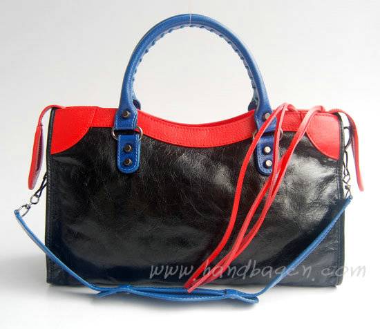 Balenciaga 084332-5 Black/Red/Blue Arena Tri-Color City Classic Handbag - Click Image to Close