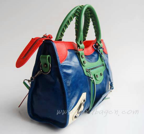 Balenciaga 084332-5 Blue/Red/Green Arena Tri-Color City Classic Handbag - Click Image to Close