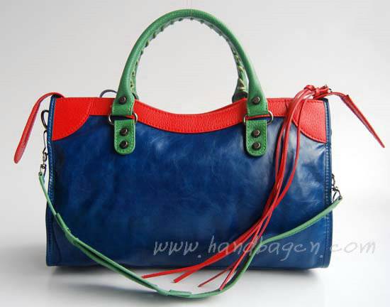 Balenciaga 084332-5 Blue/Red/Green Arena Tri-Color City Classic Handbag - Click Image to Close