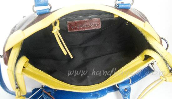Balenciaga 084332-5 Dark Coffee/Yellow/Blue Arena Tri-Color City Classic Handbag - Click Image to Close