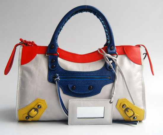 Balenciaga 084332-5 Offwhite/Red/Blue Arena Tri-Color City Classic Handbag - Click Image to Close