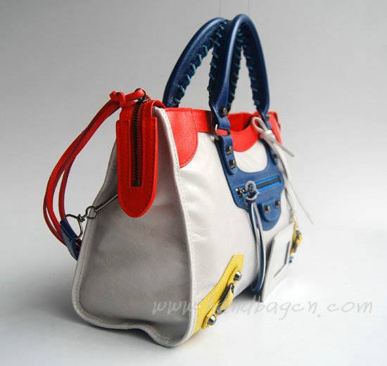 Balenciaga 084332-5 Offwhite/Red/Blue Arena Tri-Color City Classic Handbag